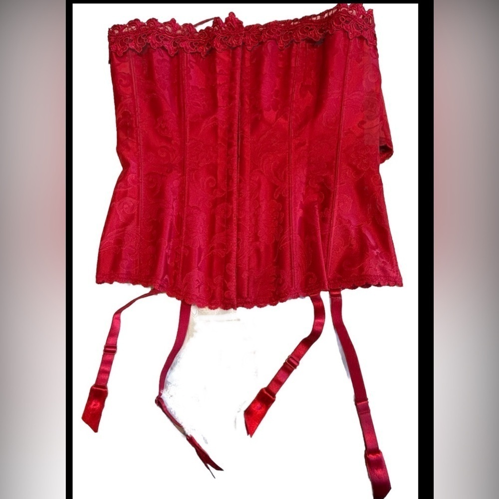 NWT Fredrick's of Hollywood red corset & thong panties Sz 36 lace, hook & loop